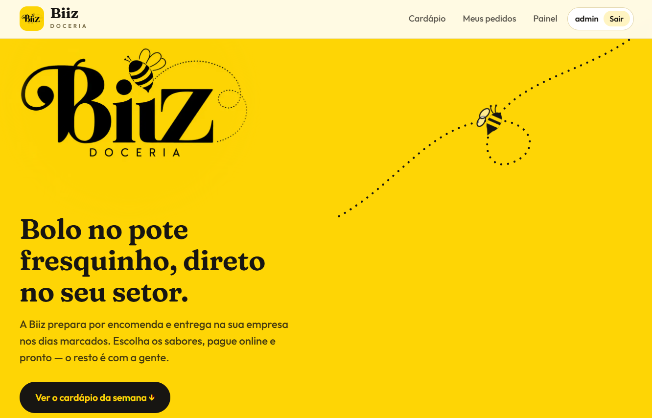 Print do site Biiz — Pedido de Bolo
